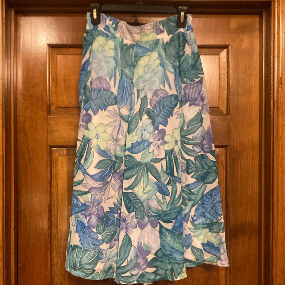 Medium Petite Joyce Skirt - Teal and Blue Tropical Floral Pattern